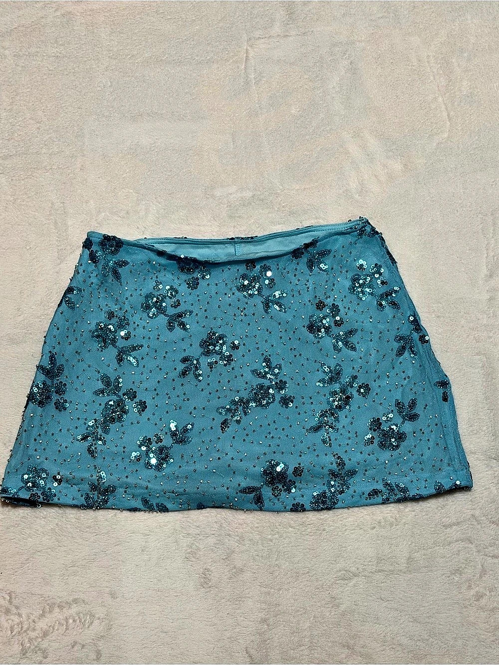 Sequin Floral Mini Skirt in Blue Size XA